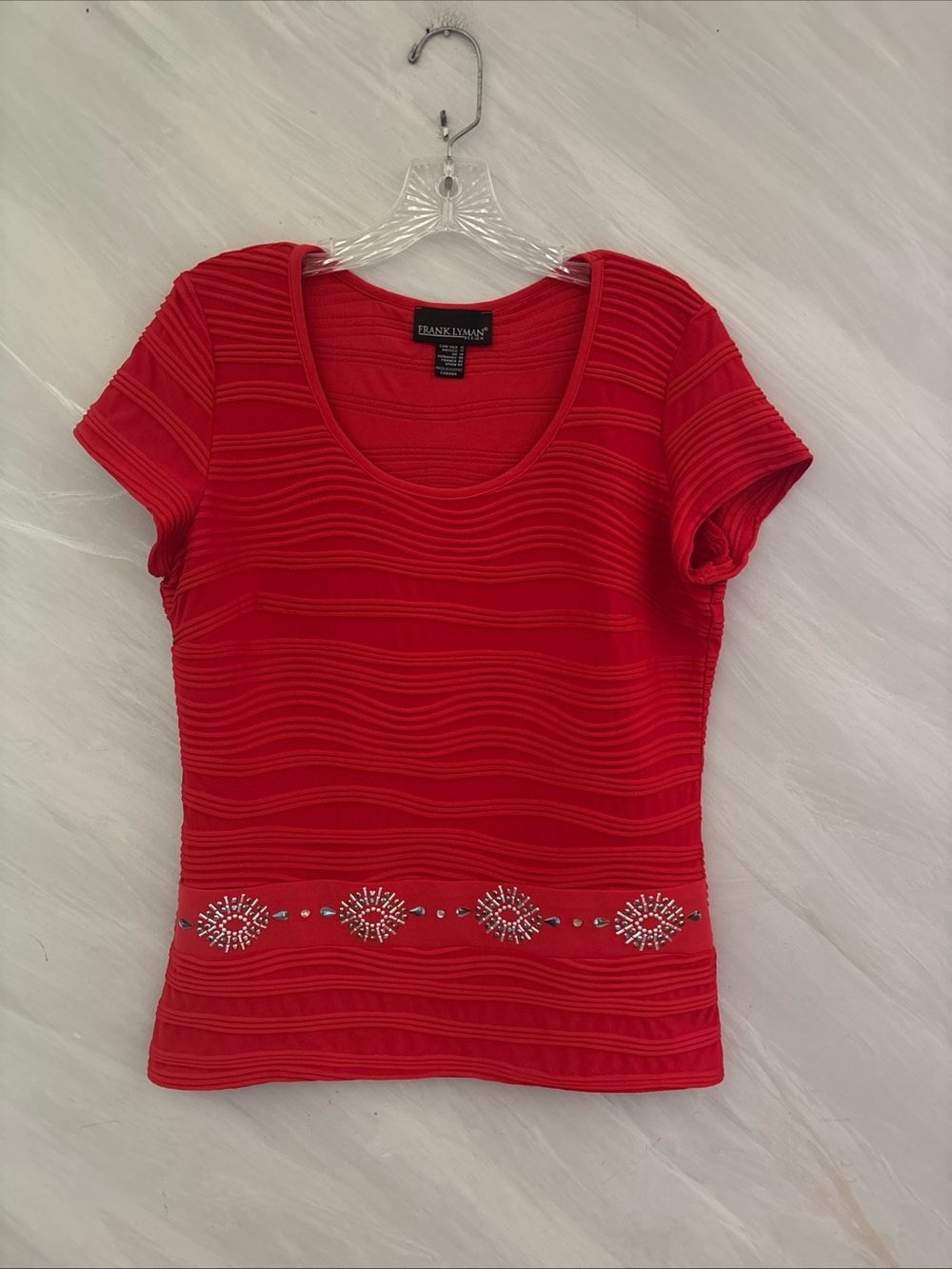 Frank Lyman 12 Orange Scoop Neck Cap Sleeve Silver Bling Top Beachy